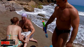 Sun-kissed Threesome: Innocent Beauty Takes Double Pleasure On The Sandy Shore