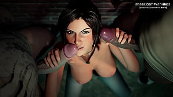 Hot Interracial Double Blowjob With Busty Tomb Raider Lara Croft In 3d Animated Hentai Adventure