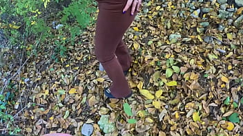 Lakeside Linger: Risky Red Shiny Downjacket Blowjob Fetish