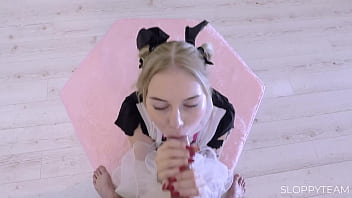 Sloppy Blonde Pigtails Swallowing A Massive Cock With Deep Throat Drool