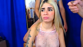 Horny Blonde’s First Time Pleasuring Three Friends