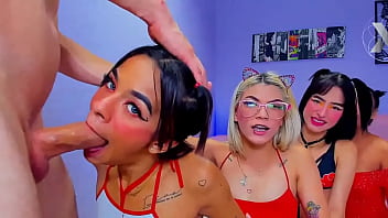 Eager Sluts Take Turns Pleasuring A Massive Cock