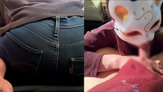 Horny Wife Gets Double Blowjob Finish While Shaking Her Ass In The Car Next To Her Waiting Husband